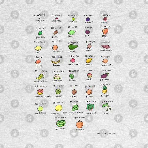 Baby size chart - fruit and veg by JennyGreneIllustration